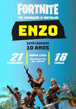 Convite Aniversário Fortnite com Personagens para Editar Online