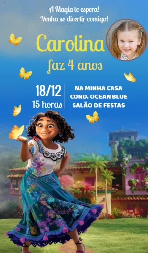 Convite de Aniversário Encanto com Foto para Editar Online