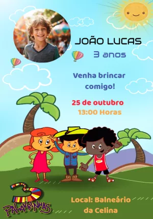 Convite de Aniversário 3 Palavrinhas com Foto para Editar