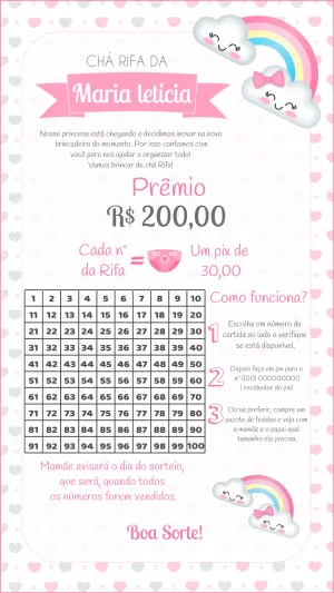 Convite Chá Rifa Chuva de Amor Editável para Enviar Online