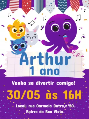 Convite de Aniversário Bolofofos com Personagens para Editar