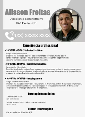 Modelo de Currículo Profissional com Foto para Editar Online