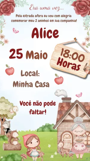 Convite Aniversário Chapeuzinho Vermelho para Editar Online