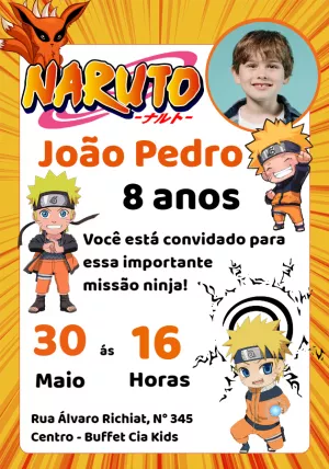 Convite Aniversário Naruto com Foto para Editar Online