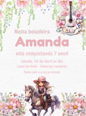 Convite de Aniversário Boiadeira Delicado para Editar Online