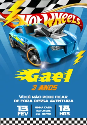Convite de Aniversário Hot Wheels para Editar Online