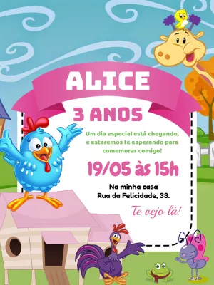 Galinha Pintadinha Birthday Invitation – Static – Pedro Henrique