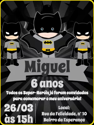 Invitación de cumpleaños Batman – Estático – Pedro Henrique