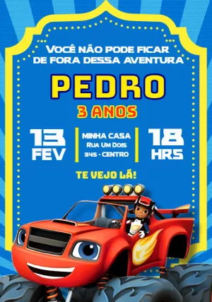 Convite Aniversário Blaze Monster Machines para Editar Online