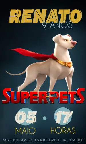 Convite de Aniversário Super Pets para Editar e Enviar Online