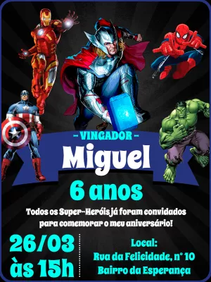 Convite de Aniversário Vingadores para Editar Online