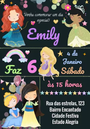 Invitación de cumpleaños Princesas – Estático – Cindy