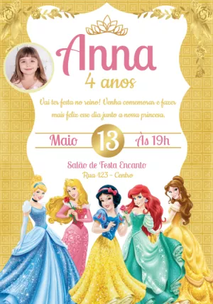 Invitación de cumpleaños Princesas – Estático – Convites e Artes Digitais