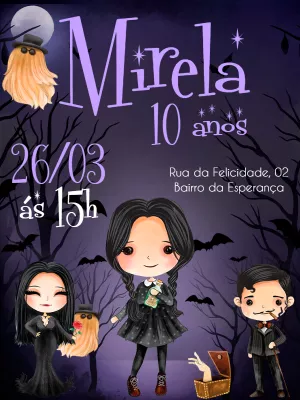Convite de Aniversário Wandinha Addams para Editar Online