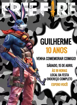 Convite de Aniversário Free Fire com Personagem para Editar