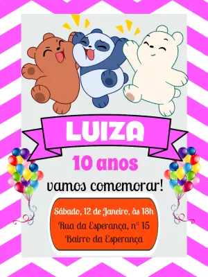 Convite Aniversário Urso sem Curso para Editar Online