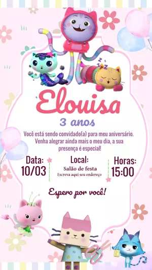 Convite de Aniversário A Casa Mágica da Gabby para Editar Online