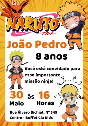 Convite de Aniversário Naruto Chibi para Editar Online