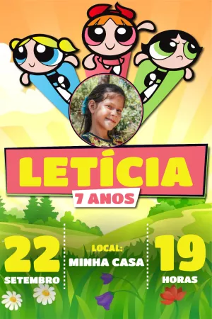 Convite Aniversário Super Poderosas com Foto Editável Online