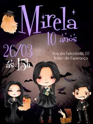 Convite de Aniversário Wandinha Addams para Editar Online