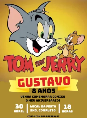 Convite Aniversário Tom e Jerry para Editar Online