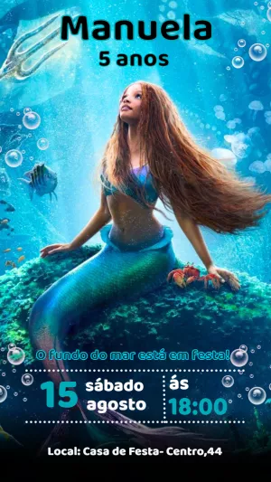 Convite Aniversário A Pequena Sereia para Editar Online