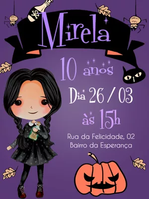 Convite de Aniversário Wandinha Addams para Editar Online