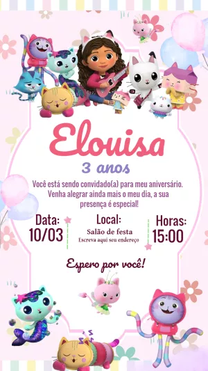 Convite de Aniversário A Casa Mágica da Gabby para Editar