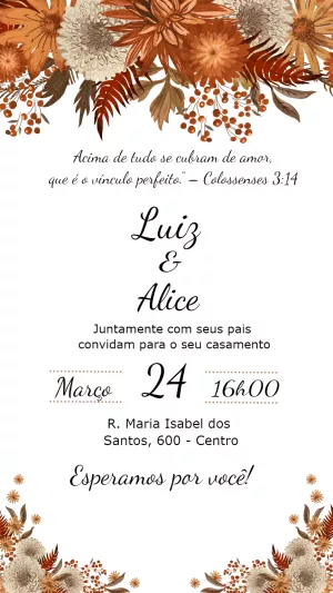 Convite de Casamento Floral Terracota para Editar Online