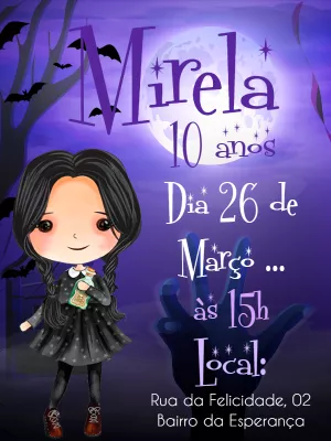 Convite de Aniversário Wandinha Addams para Editar Online