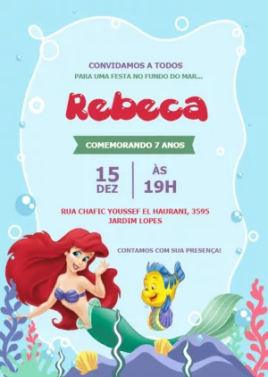 Convite de Aniversário A Pequena Sereia para Editar Online