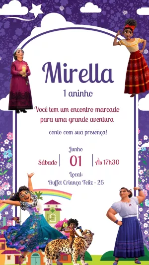 Convite de Aniversário Encanto com Personagens para Editar