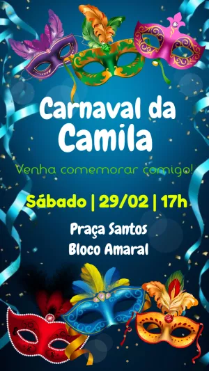 Convite de Carnaval com Máscaras Coloridas para Editar Online