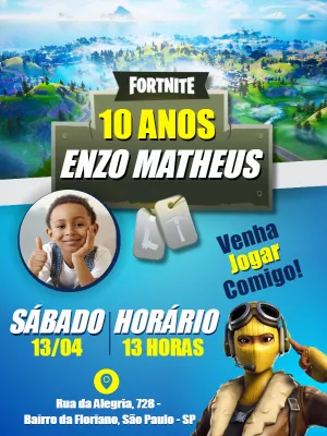 Convite de Aniversário Fortnite com Foto para Editar Online