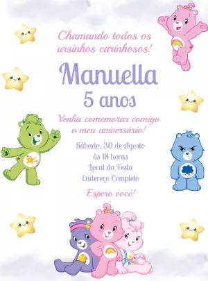 Convite Aniversário Ursinhos Carinhosos para Editar Online