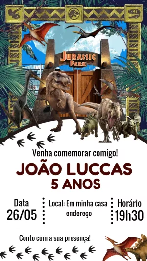 Convite Aniversário Jurassic Park para Editar Online