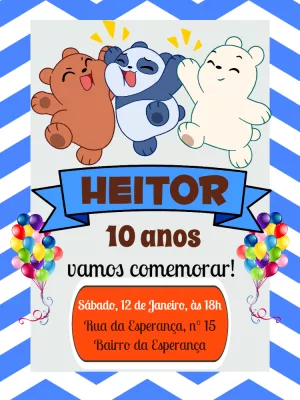 Convite Aniversário Urso sem Curso para Editar Online