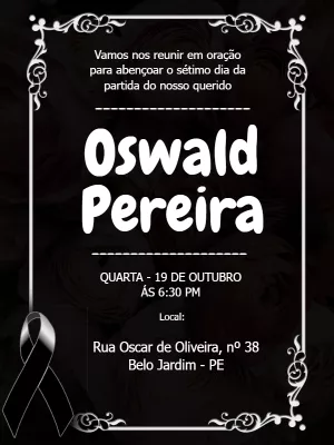 Convite Missa de Sétimo Dia Luto Elegante para Editar Online