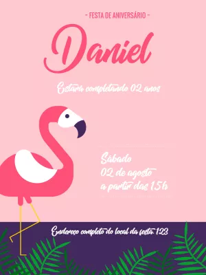 Convite de Aniversário Flamingo Tropical para Editar Online