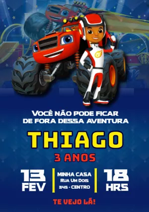 Convite de Aniversário Blaze Monster Machines para Editar
