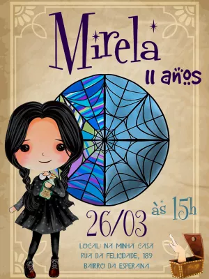 Convite de Aniversário Wandinha Addams para Editar Online