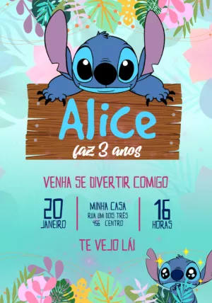 Convite de Aniversário Stitch Tropical para Editar Online