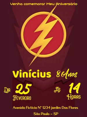 Convite Aniversário The Flash Editável para Personalizar