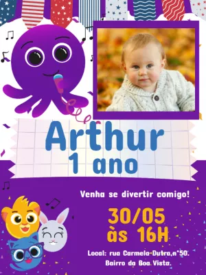 Convite de Aniversário Bolofofos com Foto para Editar Online