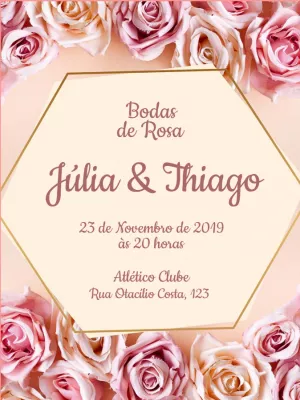 Convite Bodas de Rosa Floral para Editar Online e Imprimir