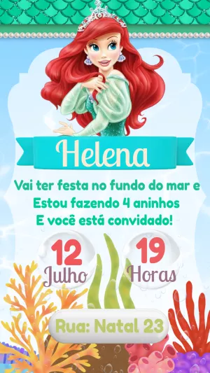 Invitación de cumpleaños La Sirenita – Estático – Thainá Nicolau 
