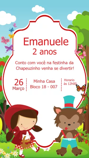 Convite Aniversário Chapeuzinho Vermelho para Editar Online