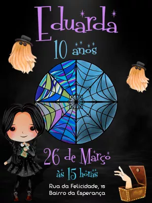 Convite de Aniversário Wandinha Addams para Editar Online