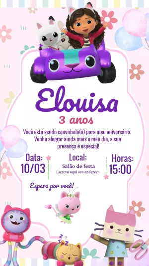 Convite de Aniversário A Casa Mágica da Gabby para Editar