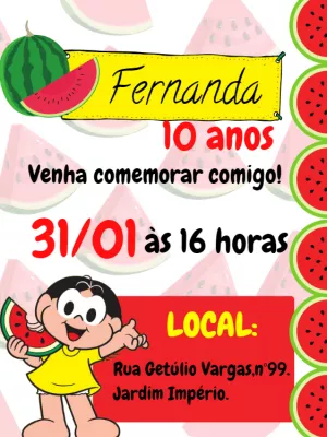 Invitation d'anniversaire Turma da Mônica – Statique – Gley Leobas